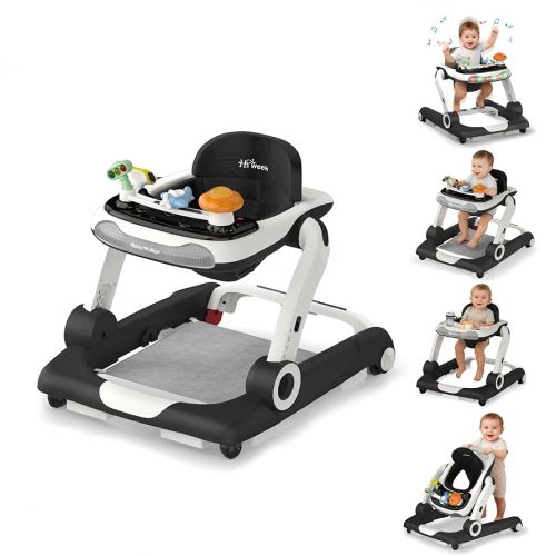 Baby Walker,4-Gear Height Adjustable Baby Walker with Wheels,5 in 1 Baby Activity Center,Music and Lights Bouncer Walker for Baby Boy 6-18 Months,Adjustable Speed Baby Push Walker
