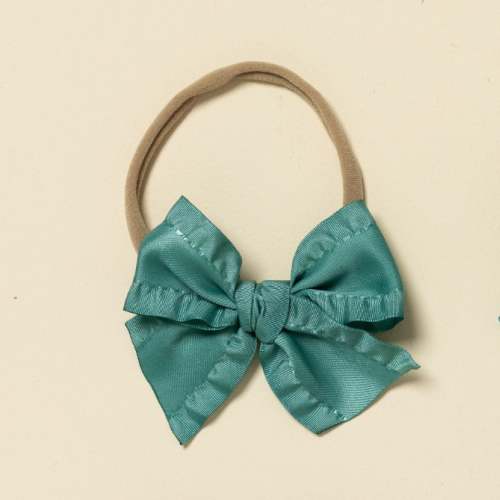 Teal Ruffle Ribbon Headband Bow