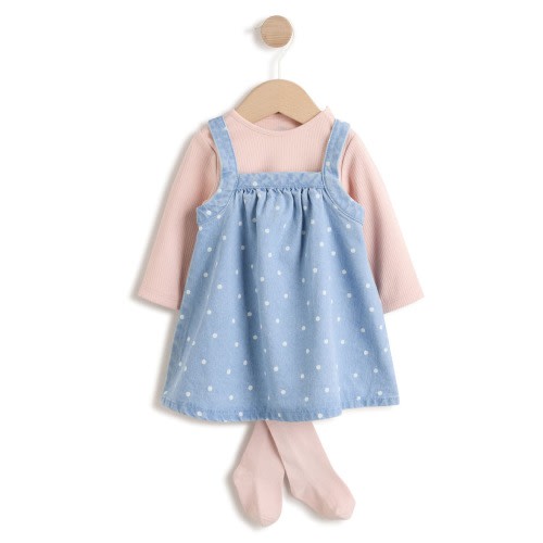 Kids' Polka Dot Denim Pinafore Set