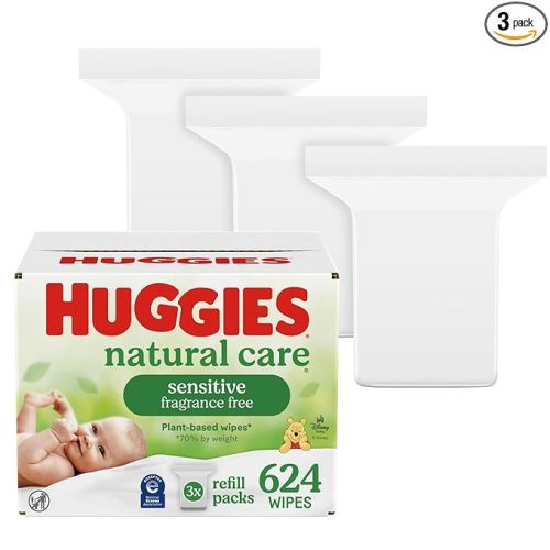 Huggies Natural Care Sensitive Baby Wipes, Hypoallergenic, 99% Purified Water, 3 Refill Packs (624 Wipes Total)
