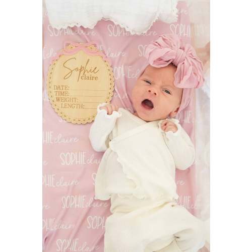 Personalized Birth Stats Wood Announcement in Precious Bow | Caden Lane