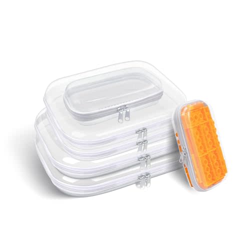 SXS LACONIC Clear Hard Plastic Zipper Case,Transparent Double Zippers Hard Pouch with 6pcs,Portable Travel Organizer Bin for Toy Storage