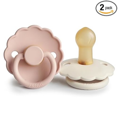 FRIGG Daisy Natural Rubber Baby Pacifier | Made in Denmark | BPA-Free (Blush/Cream, 0-6 Months) 2-Pack