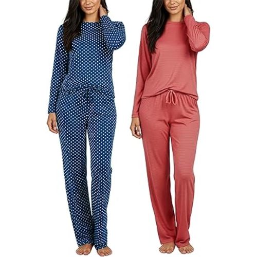 Real Essentials 2 Pack: Women's Comfy Pajama Sets - Short & Long Sleeve Ladies Loungewear Sleepwear PJs (Available In Plus)
