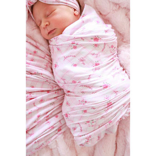 Personalized Swaddle Blanket in Primrose Plaid | Caden Lane