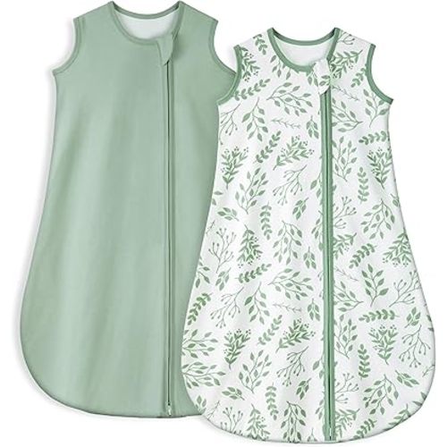 Yoofoss Baby Sleep Sack 12-18 Months TOG 1.0 Baby Wearable Blanket, 2 Pack 100% Organic Cotton Infant Toddler Sleeping Sack 2-Way Zipper Lightweight Sleep Sack