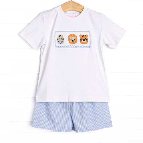 Savanna Stripes Smocked Short Set, Blue – Stitchy Fish