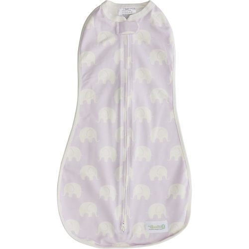 Woombie Original Baby Swaddling Blanket - Soothing, Cotton Baby Swaddle with Zipper - Wearable Newborn Blanket, Muted Violet Elephant, 5-13 lbs