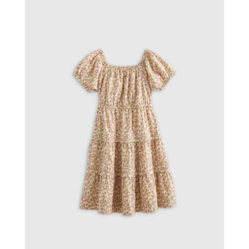 100% Organic Cotton Poplin Tiered Dress - Toddler Girl in Peach Floral