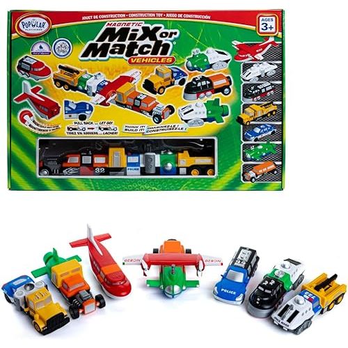 POPULAR PLAYTHINGS Mix or Match Vehicles Green, Magnetic Toy Play Set, 21 Pieces