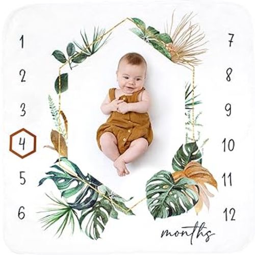 Amazon.com: Baby Monthly Milestone Blanket for Boys and Girls - Soft Thick Fleece 46"x46" - Perfect Photo Growth Chart for First 12 Months - Extra Cozy for Pictures, Creating Monthly Memories - Tropical Design : Baby