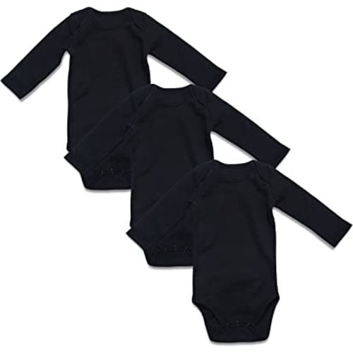 ROMPERINBOX Long Sleeve Onsies Boy Black 3-Pack Baby Girl Cotton Solid Thick Baby Bodysuit 0-24 Months