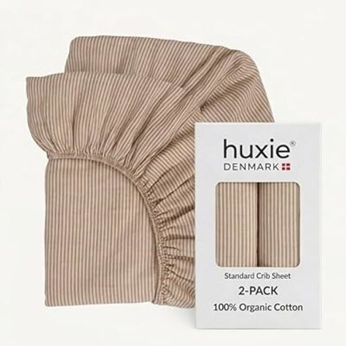 Crib Sheets – Organic Cotton Muslin Fitted Crib Sheet – Standard Size for Baby Boy and Baby Girl 28" x 52" Ultra-Soft and Breathable. 2-Pack(Natural Stripe)