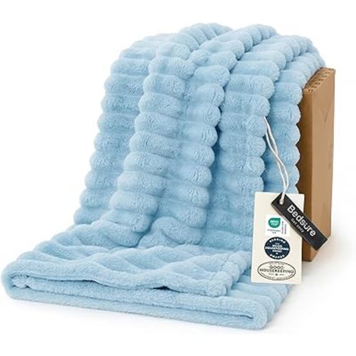 Bedsure GentleSoft Blue Throw Blanket for Couch - Cozy Soft Blankets for Women, Cute Small Fleece Throw for Girls, Spring Decorations for Home Room Decor Gifts for Women Her, Light Blue, 50x60 Inches