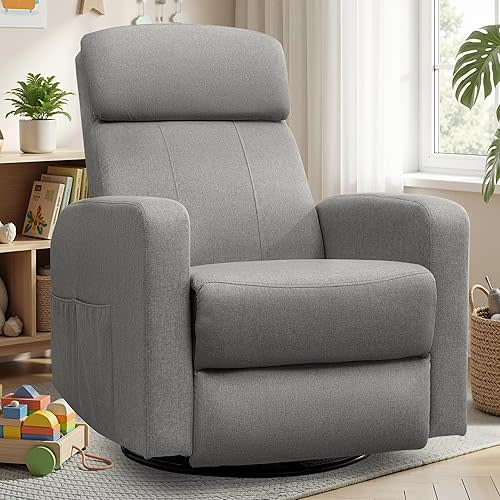 Power Swivel Recliner Chairs for Adults, Electric Glider Rocking Chair Nursery, Glider Recliner Nursery Chair with Classified Side Pocket, Nursery Rocking Chairs with USB and Type-C Ports