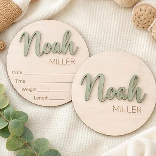 Luxury Custom Baby Name Announcement 3D 2 Layers Wooden Sign, Announcement Sign for New Baby, Hello World Newborn Sign for Boy or Girl 1
