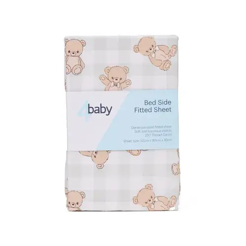 4baby Percale Bedside Sleeper Fitted Sheet Teddies | Baby Bunting AU