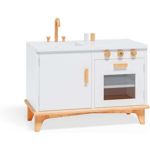 Be Mindful Play Kitchen for Boys and Girls in White and Natural