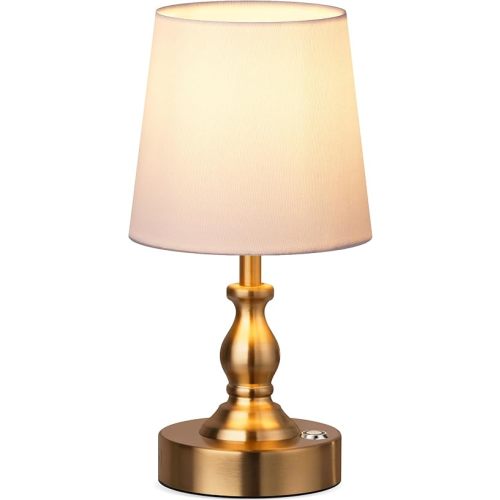 PARTPHONER Mini Cordless LED Table Lamp, 5200mAh Rechargeable Battery Operated Lamp, 3-Level Brightness, Touch Dimmable Desk Lamp, Bedside Night Light for Patio Camping Restaurant Home, Antique Brass