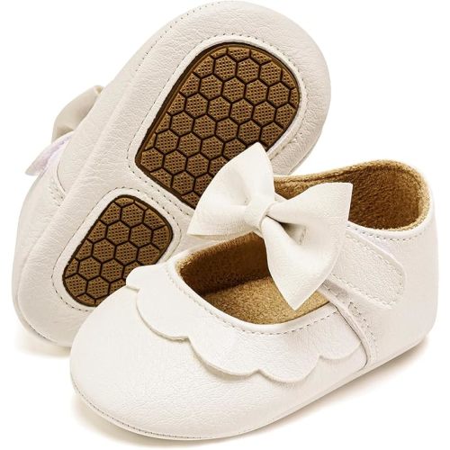 VIFUUR Baby Girls Mary Jane Flats, Soft Sole Pre Walker Shoes with Thin Rubber Outsole and Adjustable Hook and Loop Strap for Infants & Toddlers