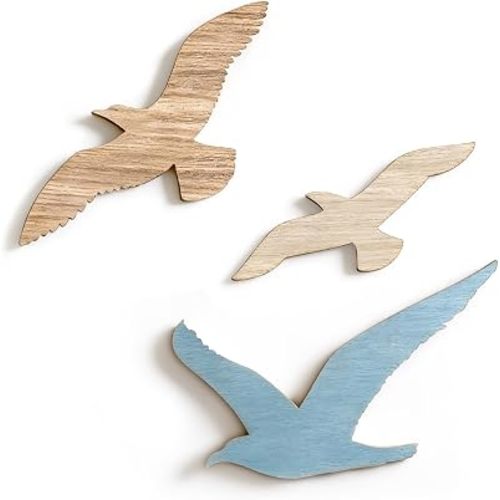 BQXH 3 Pcs Seagull Wall Decor, Wooden Sea Bird Wall Hanging with Hooks, Ocean Home Decor Indoor Beach Art Decoration for Bathroom Beach Room Ocean Living Room Lake Decorations