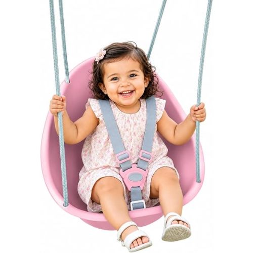Swurfer Coconut Toddler Swing – Comfy Baby Swing Outdoor, 3- Point Adjustable Safety Harness, Secure, Safe Quick Click Locking System, Blister-Free Rope, Easy Installation, Ages 6-36 Months