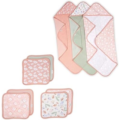 Ingenuity Clean & Cuddly 3-Pack Hooded Bath Towels - EDI & Clean & Cuddly 6-Pack Terry Washcloth Set - EDI