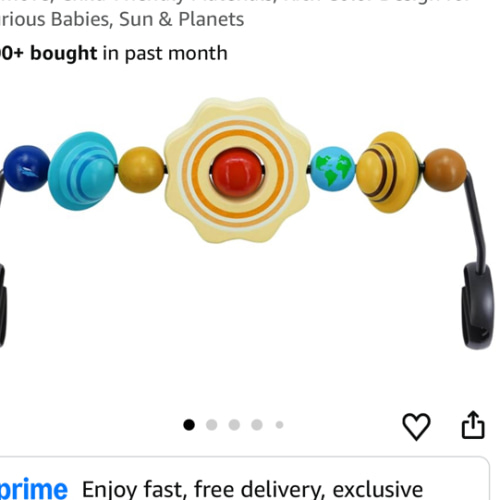 Baby Bjorn Bouncer Toy Bar, Hand-Painted Wooden Toy for Baby Bouncer Soft & Bliss, Easy to Attach and Remove, Child-Friendly Materials, Rich Color Design for Curious Babies, Sun & Planets