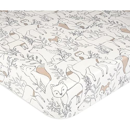 Crane Baby 100% Cotton Sateen Fitted Baby Sheets, Breathable, Fits 28X52 Standard Mattress, Gender Neutral Bedding, Woodland Animal Crib Sheet