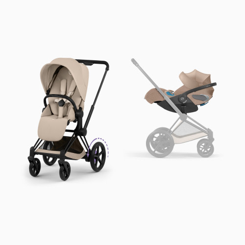 Cybex e-PRIAM Stroller + CLOUD T Infant Car Seat Travel System - Cozy Beige