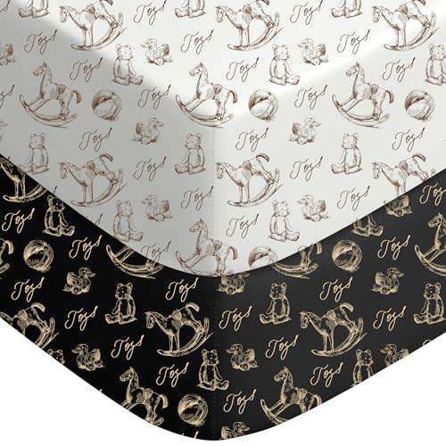 Yoofoss Baby Crib Sheets 2 Pack for Boys and Girls - 52x28 Fitted Crib Sheet Neutral Fits for Standard Crib and Toddler Mattress, Ultra Soft Breathable Microfiber Rocking Horse