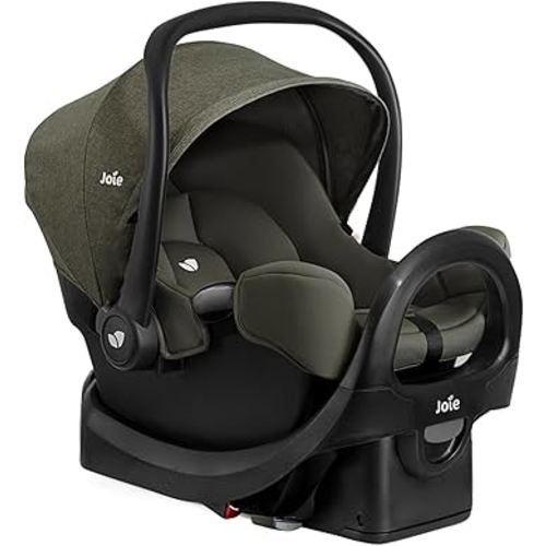 Joie Rue Lightweight Infant Car Seat & Anti-Rebound Base –Side-Impact Protection, 5-Point Harness, and UPF 50+ Canopy for Newborns and Infants (Evergreen)