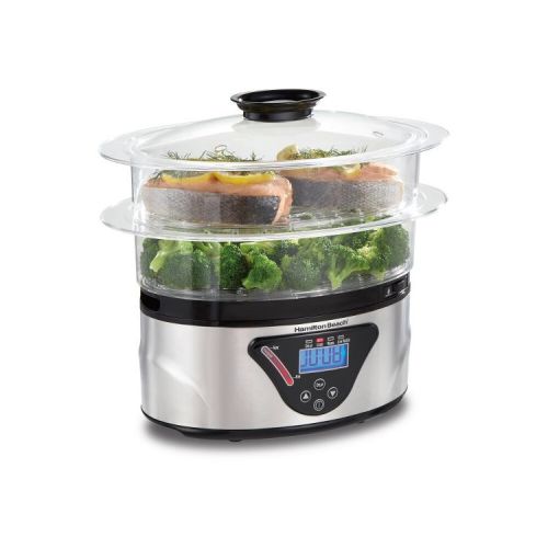 Hamilton Beach Big Food Steamer - Black: 800W Rice & Vegetable Steamer, Automatic Keep Warm, Dishwasher-Safe Parts