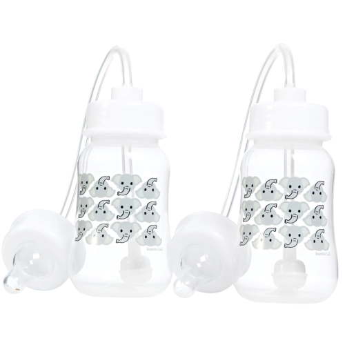 Hands-Free Baby Bottle - Anti-Colic Nursing System 4 oz Baby Bottle with Fast Flow Nipple/Teat 3m+ with Tube Straw Feeding System for Toddler (2 Bottles - Elephant)