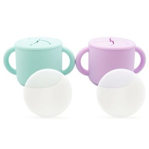 WeeSprout Snack Containers, Food Grade Silicone Cups, Spill-Proof Tops for Toddlers & Babies, Set of 2 Snack Catchers