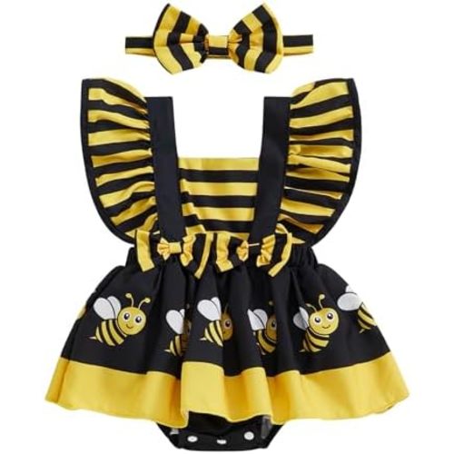 Newborn Baby Girl Summer Clothes Ruffle Fly Sleeve Romper Dress Onesie with Headband Toddler Infant Outfit