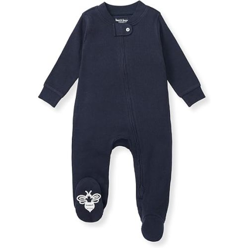Burt's Bees Baby Boys Sleep and Play PJs, 100% Organic Cotton One-Piece Zip Front Romper Jumpsuit Pajamas