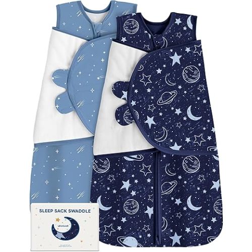 Baby Sleep Sack Swaddle 0-3 Months Swaddles for Newborns 100% Cotton Newborn Swaddle Sack 2 Pack for Baby Boy Girl Dark Blue Planet
