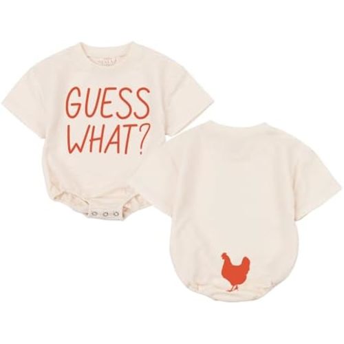 Guess What Chicken Baby Bodysuit - Funny Romper Outfit Animal Front Back Cute Shower Gift Long Sleeve Newborn Toddler