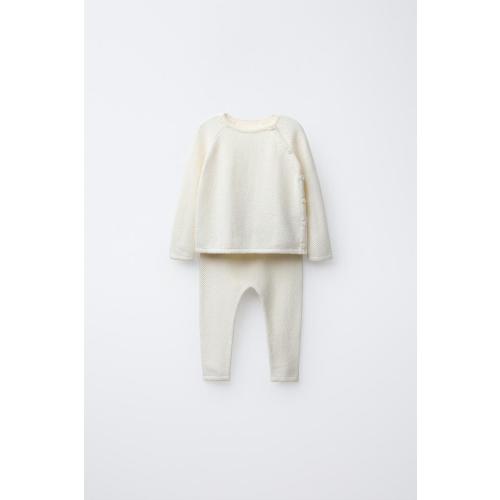 SILK COTTON SWEATER AND PANTS SET - Ecru | ZARA United States
