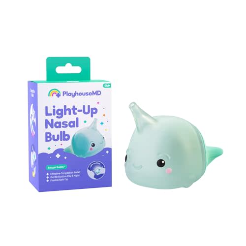 Playhouse MD Booger Buddy Nasal Aspirator Bulb, Narwhal - with LED Light for Babies & Toddlers BPA-Free Snot Remover for Infant Stuffy Nose and Congestion Relief Easy to Clean Design