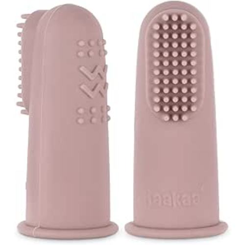 haakaa Silicone Baby Finger Toothbrush, Oral Care for Infants&Babies&Toddlers&Kids, Soft Food Grade Silicone, 0 Months+, 2 Pack, Blush