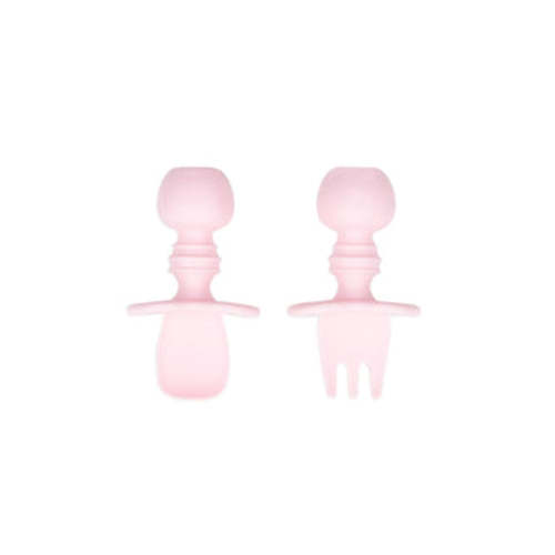 Chewtensils Silicone Baby Spoon and Fork Set – Pink | Bumkins Baby