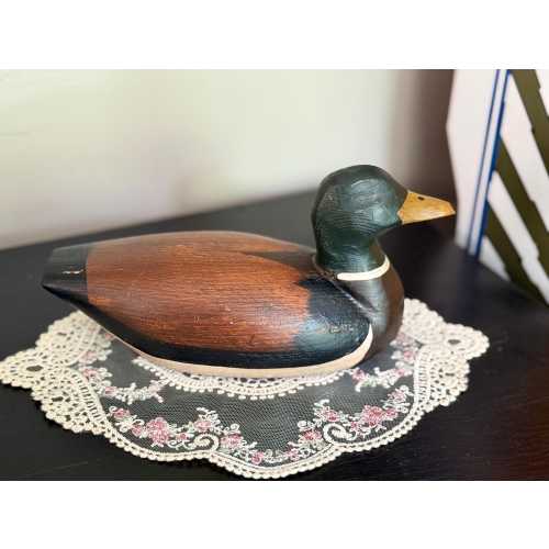 Handcarved Wood Mallard Duck: Rustic Lodge Decor, 4x9x5 Inches