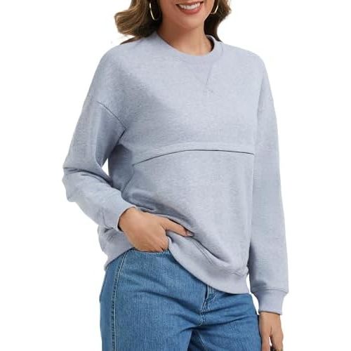 Sosolism Cotton Nursing Tops Zip Breastfeeding Sweatshirt