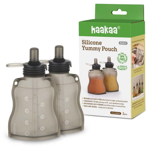 Haakaa 2-Pack Silicone Yummy Pouch - Reusable, Leakproof, 4.5 oz/130 ml Capacity, Dishwasher Safe, BPA Free