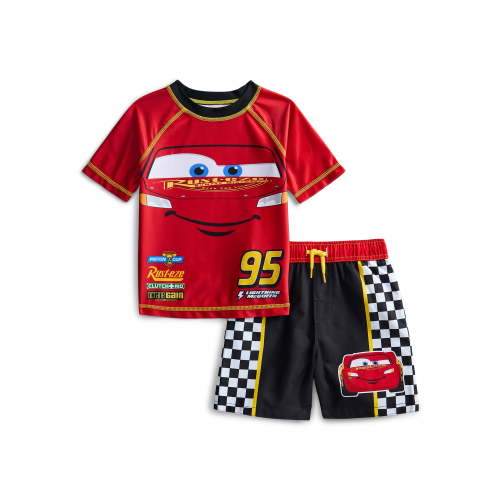 Cars Toddler Boys Character Rash Guard Top and Swim Shorts Set, 2-Piece, Size 12M-5T