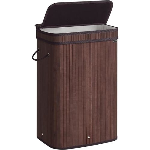 SONGMICS Laundry Hamper with Lid, Bamboo Laundry Basket, Removable Machine Washable Laundry Basket, with Handles, 19-Gallons, for Laundry Room, Bedroom, Bathroom, Chestnut Brown ULCB061K01