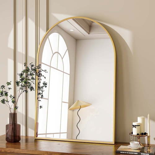 BEAUTYPEAK, Bathroom Mirror, 24"x 36" Arched Wall Vanity, Gold