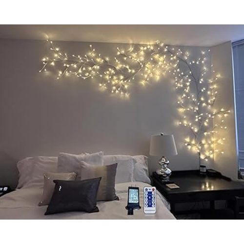 2PCS Enchanted Willow Vine Lights with Remote, Christmas Swags Decorations Indoor Room Decor, 18 Branches 144 LEDs 7.5FT Lighted Willow Vine Lights for Walls Bedroom Home Decor, White